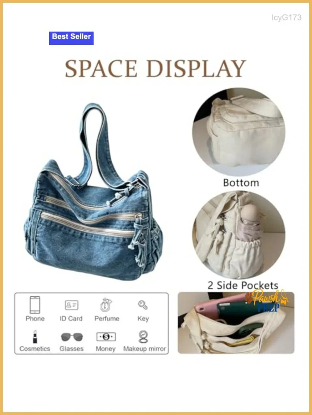 Canvas Messenger Bag Crossbody Satchel Hobo Multiple Pockets Womens Denim